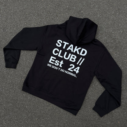 STAKD HOODIE (WHITE PRINT EST24) - STAKD CLUB-	alt="hooded gym towel STAKD Club