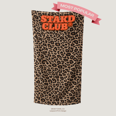 STAKD CLUB Leopard Grab Towel 2.0 - 2-in-1 hooded gym towel that converts into a bag