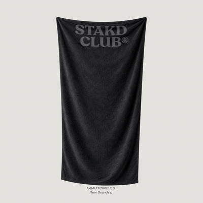 STAKD CLUB Black Grab Towel 2.0 - 2-in-1 hooded gym towel that converts into a bag